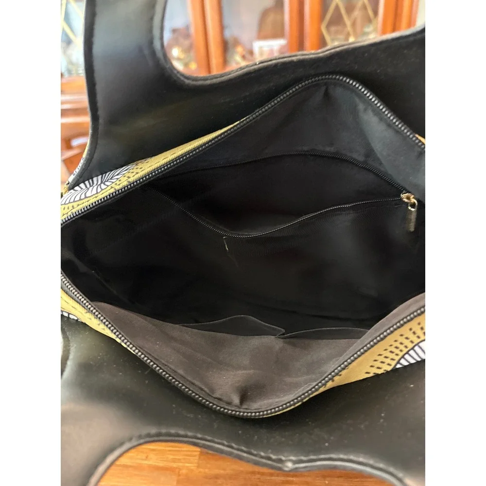 Unbranded Satchel Bag Women Medium Yellow Excellent Geometric Leaf Print Strap